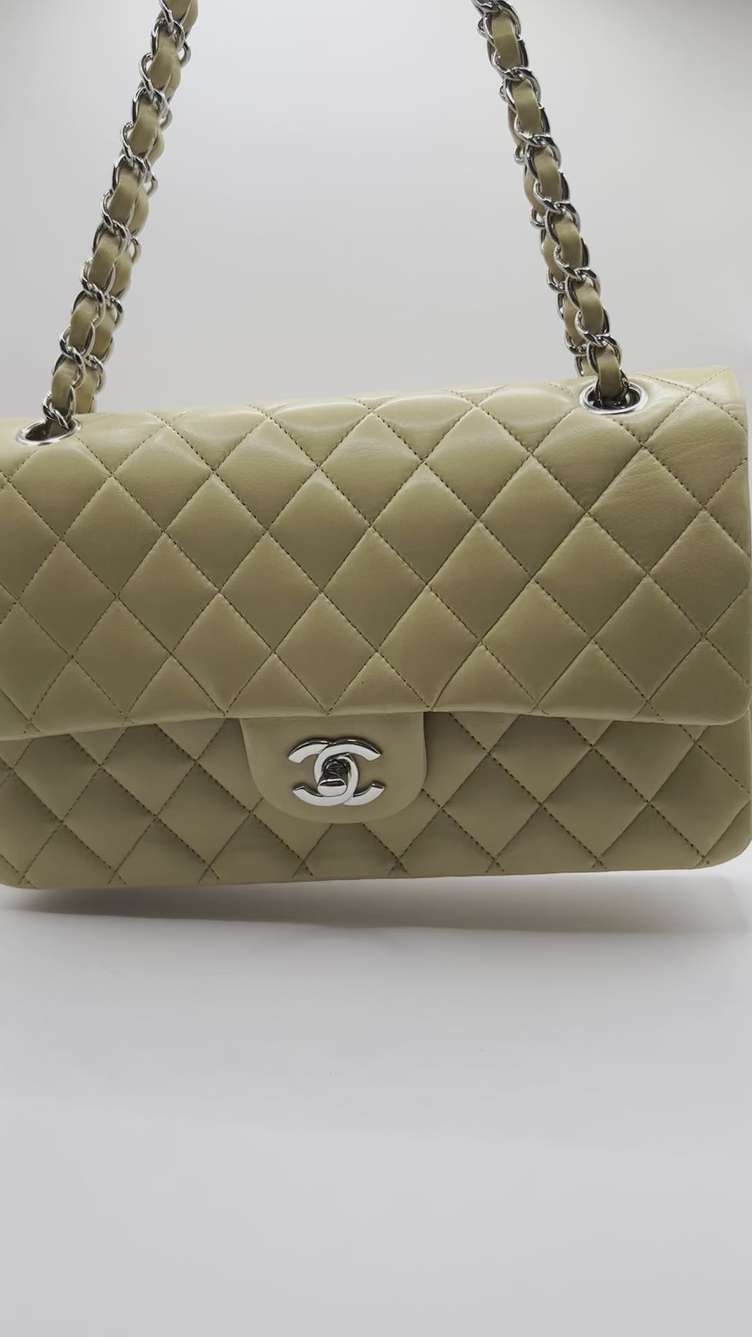 2006 Chanel Pale Grey Aged Quilted Calfskin Leather Medium Double Flap Bag  at 1stDibs